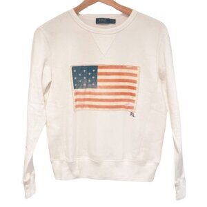 Polo Ralph Lauren | White Vintage Distressed American Flag Pullover S